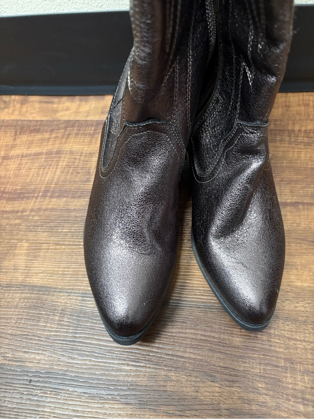 POP Womens Brown Western Cowboy Mid-Calf Faux Leather Pointed Toe Zip Boots 7.5M - Picture 8 of 16